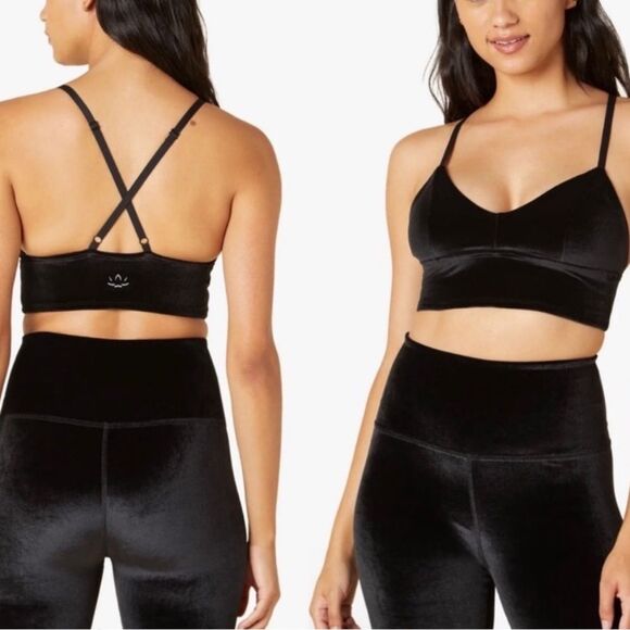 Beyond Yoga Sports Bra Size Large NWT Black Velvet Motion Long Line - Picture 1 of 11